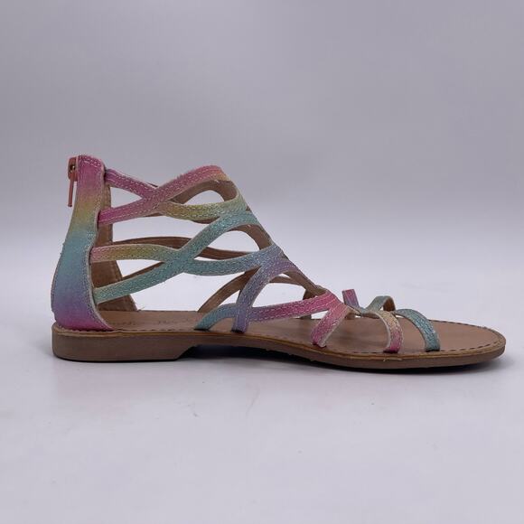 Cynthia Rowley Sz 5 Rainbow Sparkle Glitter Gladiator Sandals Back Zip Girls - Picture 8 of 13